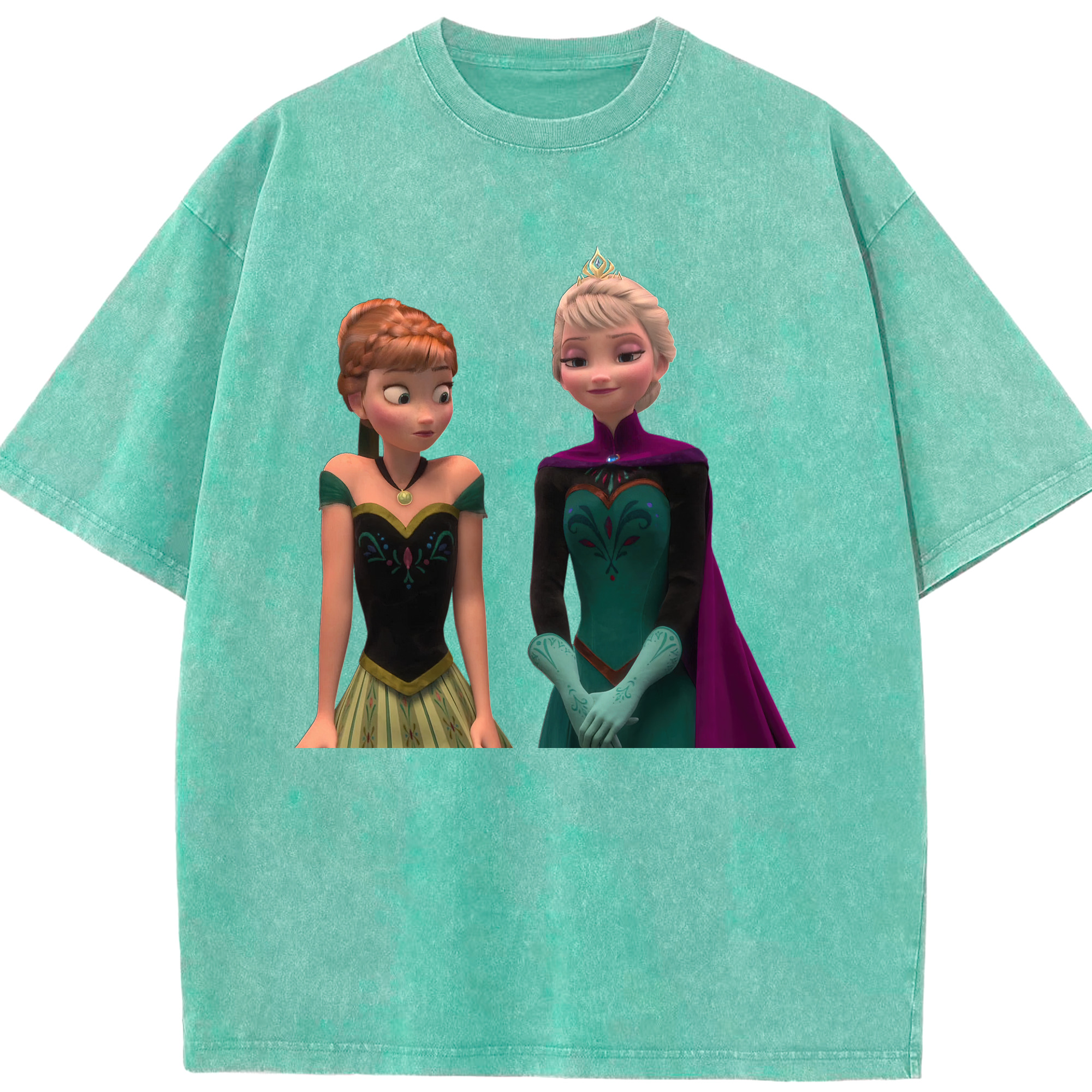 （画像用） アナと雪の女王 アンナ エルサ Frozen Anna Elsa 綿100% ヴィンテージ風 半袖Tシャツ（フロントプリント）
